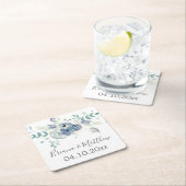 パープルグリーンリーフローラエレガントな結婚式 スクエアペーパーコースター (インサイチュ)