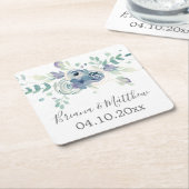 パープルグリーンリーフローラエレガントな結婚式 スクエアペーパーコースター (アングル)