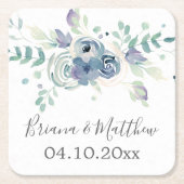 パープルグリーンリーフローラエレガントな結婚式 スクエアペーパーコースター (正面)