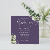 パープルグリーンリーフローラモノグラムスクエア結婚ズ 招待状 (スタンド正面)
