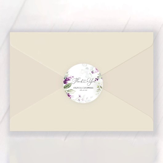 パープルグリーンリーラベンダーサンキューステッカー ラウンドシール