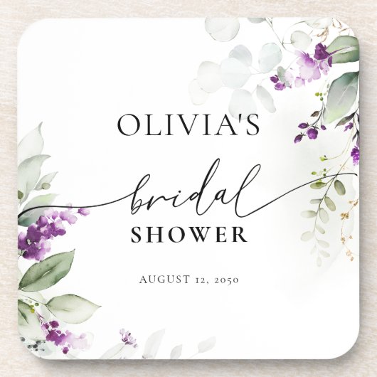 パープルグリーンリーラベンダーブライダルシャワーコースター コースター (正面)