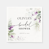 パープルグリーンリーラベンダーブライダルシャワーナプキンス スタンダードカクテルナプキン (正面)