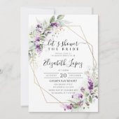 パープルグリーンレイジー ラベンダーの結婚式前祝賀会招待状 招待状 (正面)