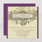パープルグリーンヴィンテージフローラ結婚式招待状 招待状 (正面/裏面)