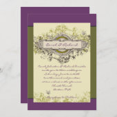 パープルグリーンヴィンテージフローラ結婚式招待状 招待状 (正面/裏面)