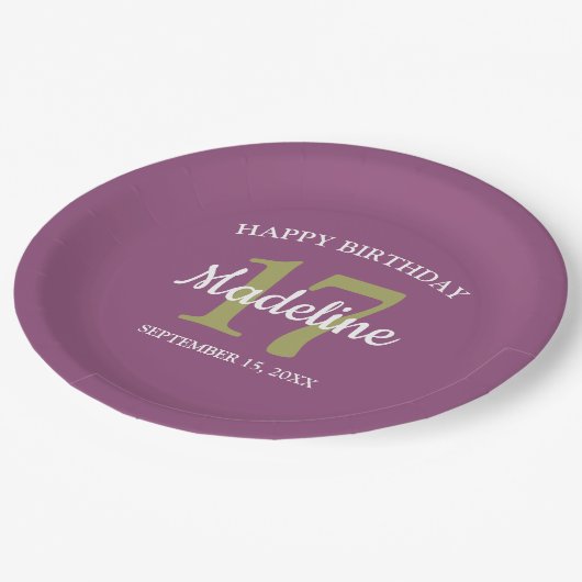 パープルグリーン名年齢17歳の誕生日パーティー任意の年齢 ペーパープレート (アングル)