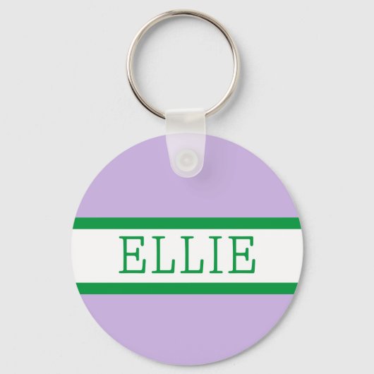 パープルグリーン名門私立校風のバックパーソナライズされたパックラベル キーホルダー (正面)