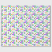 パープルグリーン恐竜パーティー子供の誕生日 ラッピングペーパー (フラット)