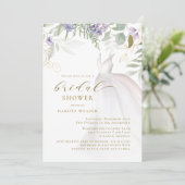 パープルグリーン深い金ゴールドワイルドフラワーブライダルシャワー 招待状 (スタンド正面)