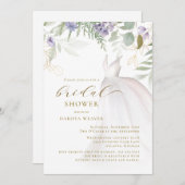 パープルグリーン深い金ゴールドワイルドフラワーブライダルシャワー 招待状 (正面/裏面)