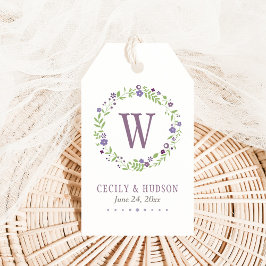 パープルグリーン素朴フローラリース結婚ズモノグラム ギフトタグ