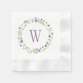 パープルグリーン素朴フローラリース結婚ズモノグラム 縁ありカクテルナプキン (正面)