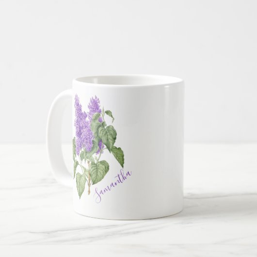パープルグリーン薄紫フラワー名前をカスタムする植物学 コーヒーマグカップ (正面左)