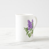 パープルグリーン薄紫フラワー名前をカスタムする植物学 ボーンチャイナマグカップ (正面右)