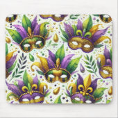 パープルグリーン金ゴールドグリッタールックマルディグラスマスク マウスパッド (正面)