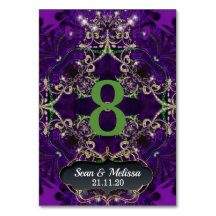 パープルグリーン金ゴールドスパークルテーブル番号カード