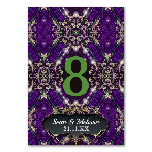 パープルグリーン金ゴールドスパークルユニークイベント テーブルナンバー (正面)