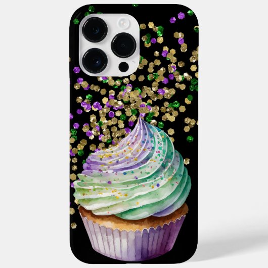 パープルグリーン金ゴールドマルディグラスカップケーキ Case-Mate iPhoneケース (裏面)