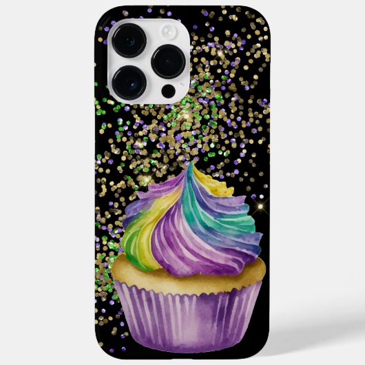 パープルグリーン金ゴールドマルディグラスカップケーキ Case-Mate iPhoneケース (裏面)
