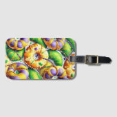 パープルグリーン金ゴールドマルディグラスキングスケーキ ラゲッジタグ (正面横)