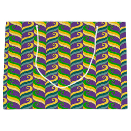 パープルグリーン金ゴールドマルディグラススワール ラージペーパーバッグ