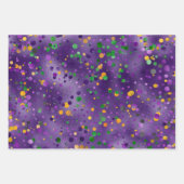 パープルグリーン金ゴールドマルディグラストライプス水玉模様 ラッピングペーパーシート (正面2)