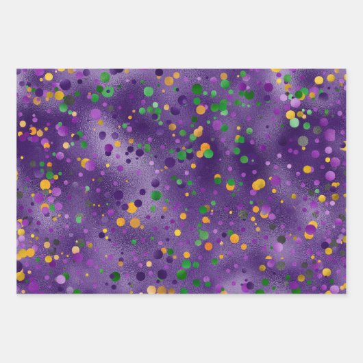 パープルグリーン金ゴールドマルディグラストライプス水玉模様 ラッピングペーパーシート (正面2)