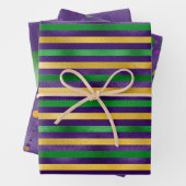 パープルグリーン金ゴールドマルディグラストライプス水玉模様 ラッピングペーパーシート (インサイチュ)