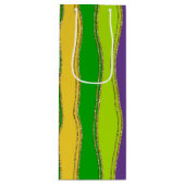 パープルグリーン金ゴールドマルディグラストライプス ワインギフトバッグ (正面)