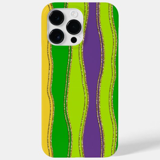 パープルグリーン金ゴールドマルディグラストライプス Case-Mate iPhoneケース (裏面)