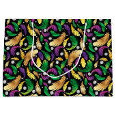 パープルグリーン金ゴールドマルディグラスフェザー ラージペーパーバッグ (正面)