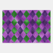 パープルグリーン金ゴールドマルディグラスフルーアディリスダイヤモンド ラッピングペーパーシート (正面)