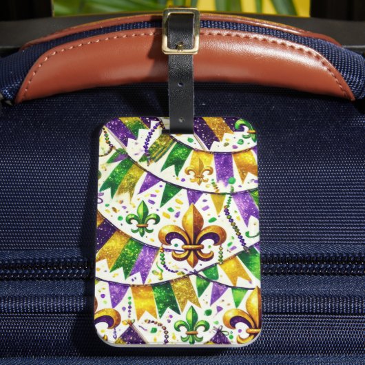 パープルグリーン金ゴールドマルディグラスペナント ラゲッジタグ (正面インサイチュ2)