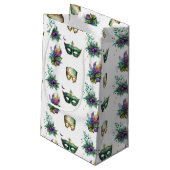 パープルグリーン金ゴールドマルディグラスマスクフェザー スモールペーパーバッグ (裏面アングル)