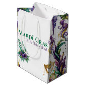 パープルグリーン金ゴールドマルディグラスマスクフェザー ミディアムペーパーバッグ (裏面アングル)