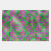 パープルグリーン金ゴールドマルディグラスマスクフェザー ラッピングペーパーシート (正面2)