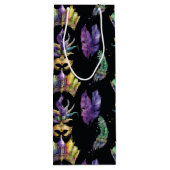 パープルグリーン金ゴールドマルディグラスマスクフェザー ワインギフトバッグ (裏面)