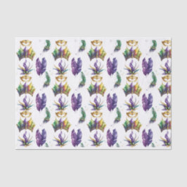 パープルグリーン金ゴールドマルディグラスマスクフェザー 薄葉紙