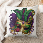 パープルグリーン金ゴールドマルディグラスマスク クッション (ブランケット)