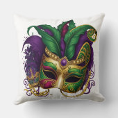 パープルグリーン金ゴールドマルディグラスマスク クッション (裏面)