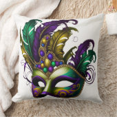 パープルグリーン金ゴールドマルディグラスマスク クッション (ブランケット)