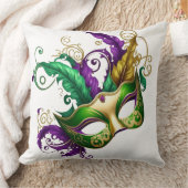 パープルグリーン金ゴールドマルディグラスマスク クッション (ブランケット)
