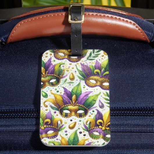 パープルグリーン金ゴールドマルディグラスマスク ラゲッジタグ (正面インサイチュ2)