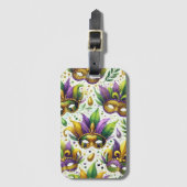 パープルグリーン金ゴールドマルディグラスマスク ラゲッジタグ (正面縦)