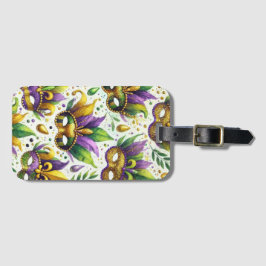 パープルグリーン金ゴールドマルディグラスマスク ラゲッジタグ