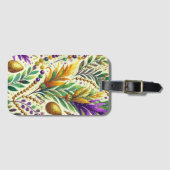 パープルグリーン金ゴールドマルディグラビーズ&フェザー ラゲッジタグ (正面横)