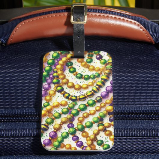 パープルグリーン金ゴールドマルディグラビーズ ラゲッジタグ (正面インサイチュ2)