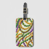 パープルグリーン金ゴールドマルディグラビーズ ラゲッジタグ (正面縦)