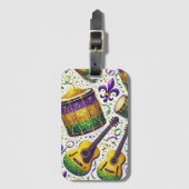 パープルグリーン金ゴールドマルディグラミュージカル楽器 ラゲッジタグ (正面縦)